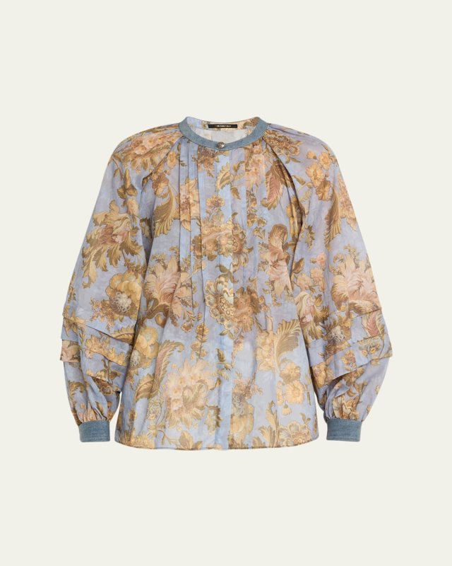 Stevie Pintuck Floral-Print Cotton Blouse